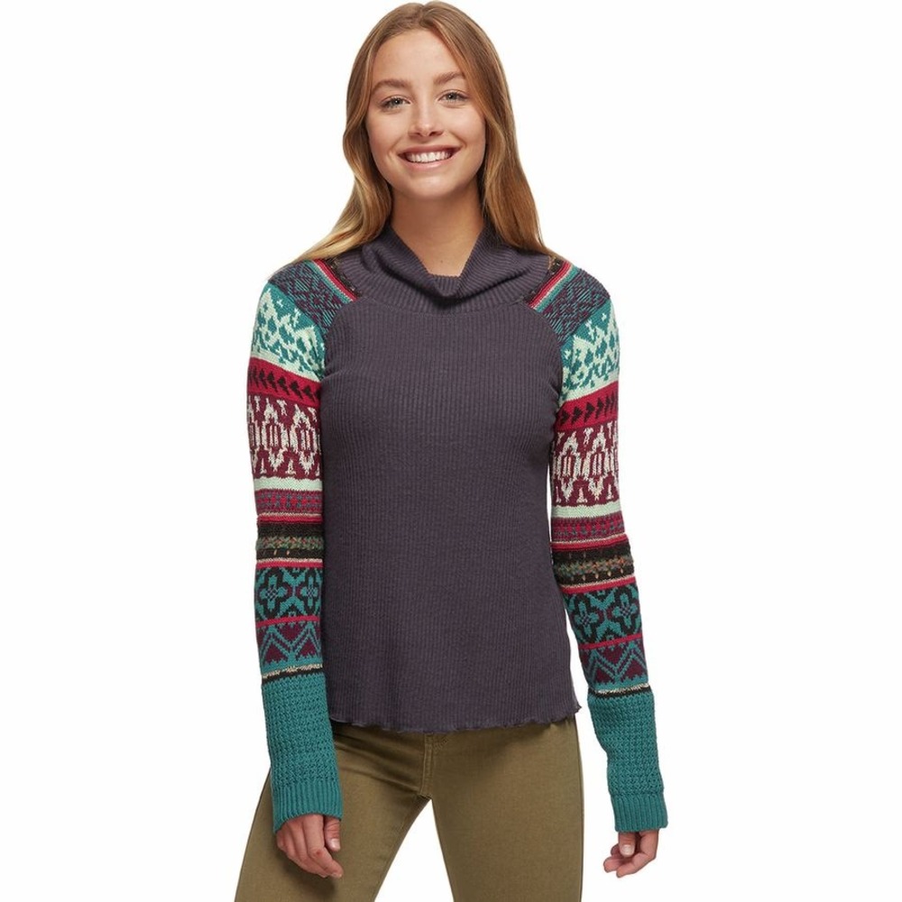 Free People Prism Long Sleeve Thermal Embroidered Sleeve Top Sz M Boho